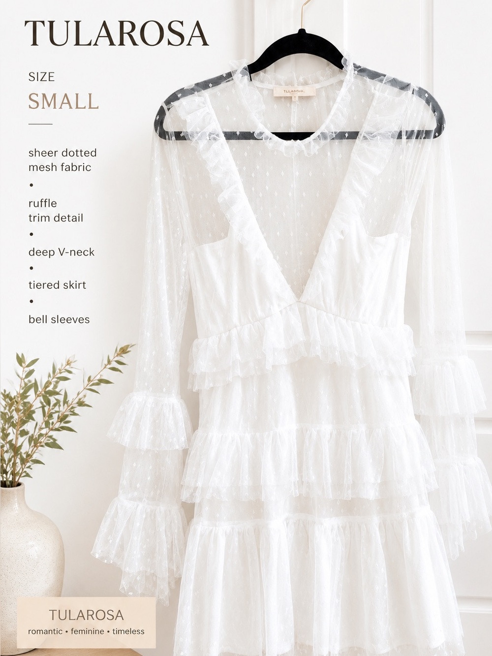Tularosa White Sheer Ruffled Mini Dress
